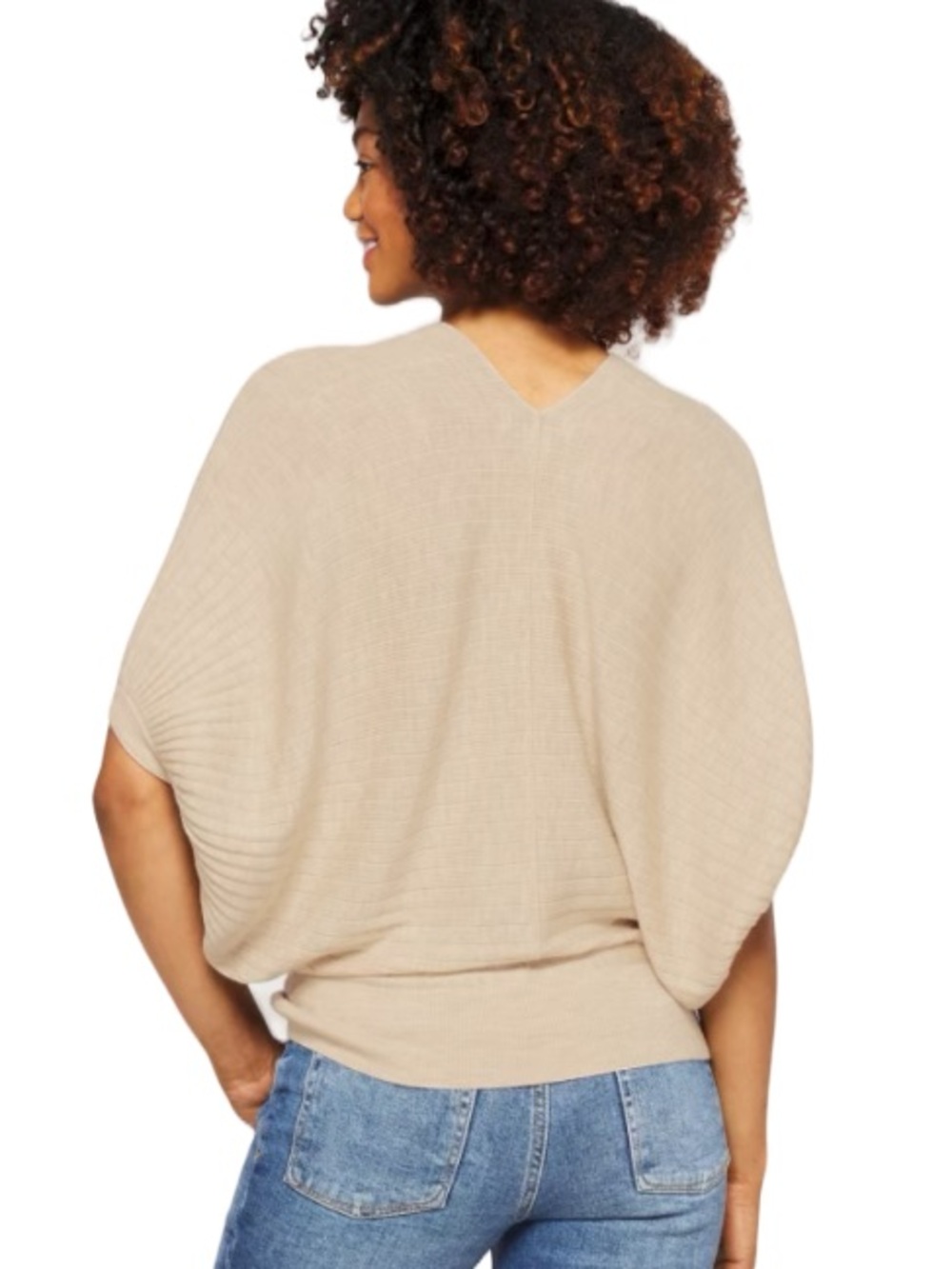 Club Monaco Beige Batwing V-Neck Sweater - Picture 4 of 9